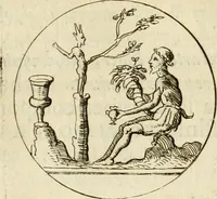 An illustration from Apotheosis vel consecratio Homeri, sive, Lapis antiquissimus in quo poëtarum principis Homeri consecratio sculpta est (1683)