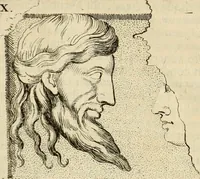 An illustration from Apotheosis vel consecratio Homeri, sive, Lapis antiquissimus in quo poëtarum principis Homeri consecratio sculpta est (1683)