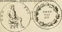 An illustration from Apotheosis vel consecratio Homeri, sive, Lapis antiquissimus in quo poëtarum principis Homeri consecratio sculpta est (1683)