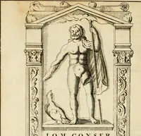 An illustration from Apotheosis vel consecratio Homeri, sive, Lapis antiquissimus in quo poëtarum principis Homeri consecratio sculpta est (1683)