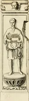 An illustration from Apotheosis vel consecratio Homeri, sive, Lapis antiquissimus in quo poëtarum principis Homeri consecratio sculpta est (1683)