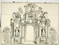 An illustration from Apparatus sacri honoris primo carmelitarum discalceatorum parenti seraphicæ virginis ac matris Theresiæ à Jesu filio primogenito S. Joanni à Cruce : post ejus solemnem in Vaticani colle apotheosin adornatus, a devotissimo filiorum suorum Collegio Augustano (1727)