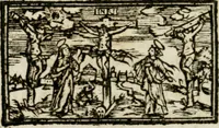 An illustration from Apparatus sacri honoris primo carmelitarum discalceatorum parenti seraphicæ virginis ac matris Theresiæ à Jesu filio primogenito S. Joanni à Cruce : post ejus solemnem in Vaticani colle apotheosin adornatus, a devotissimo filiorum suorum Collegio Augustano (1727)