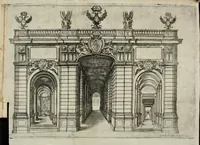 An illustration from Applavsi festivi fatti in Roma per l'elezzione di Ferdinando III. al regno de' romani dal ser.mo princ. Mavrizio card. di Savoia (1637)