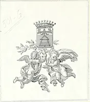 An illustration from Aquilae Austriacae pars secunda, seu, Monarchiae occidentalis tomus octauus : in quo imperatores Austrii a Maximiliano II vsquè ad coronationem Leopoldi Primi Occidentis imperatorem LI elogijs, hieroglyphicis, numismatibus, insignibus, symbolis, imaginibus antiquis ad viuum exhibentur exculpti, & longa historiarum serie exarati : vt nihil relictum sit, quod prisci vel hodierni habeant annales, sed diplomata, leges, indulta, genealogiae, donationes, priuilegia offeruntur congesta : inseruntur et regum principumque imagines, nummi honorarij, castrenses, triumphales, votiui, missiles, &c. qui sanguine, foedere, bello imperatoribus iuncti, occurrunt in opere : subijcitur cuique caesarum appendix symbolica, sacrolegalis, & historicopolitica, in qua symbolis & hieroglyphicis, are affabrè exculptis, Caesares eorumq[ue] gesta pinguntur & explanantur (1679)