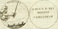 Picture 49 of 69 from Aquilae Austriacae pars secunda, seu, Monarchiae occidentalis tomus octauus : in quo imperatores Austrii a Maximiliano II vsquè ad coronationem Leopoldi Primi Occidentis imperatorem LI elogijs, hieroglyphicis, numismatibus, insignibus, symbolis, imaginibus antiquis ad viuum exhibentur exculpti, & longa historiarum serie exarati : vt nihil relictum sit, quod prisci vel hodierni habeant annales, sed diplomata, leges, indulta, genealogiae, donationes, priuilegia offeruntur congesta : inseruntur et regum principumque imagines, nummi honorarij, castrenses, triumphales, votiui, missiles, &c. qui sanguine, foedere, bello imperatoribus iuncti, occurrunt in opere : subijcitur cuique caesarum appendix symbolica, sacrolegalis, & historicopolitica, in qua symbolis & hieroglyphicis, are affabrè exculptis, Caesares eorumq[ue] gesta pinguntur & explanantur (1679), leaf 174