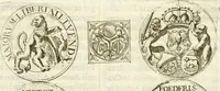 Picture 24 of 69 from Aquilae Austriacae pars secunda, seu, Monarchiae occidentalis tomus octauus : in quo imperatores Austrii a Maximiliano II vsquè ad coronationem Leopoldi Primi Occidentis imperatorem LI elogijs, hieroglyphicis, numismatibus, insignibus, symbolis, imaginibus antiquis ad viuum exhibentur exculpti, & longa historiarum serie exarati : vt nihil relictum sit, quod prisci vel hodierni habeant annales, sed diplomata, leges, indulta, genealogiae, donationes, priuilegia offeruntur congesta : inseruntur et regum principumque imagines, nummi honorarij, castrenses, triumphales, votiui, missiles, &c. qui sanguine, foedere, bello imperatoribus iuncti, occurrunt in opere : subijcitur cuique caesarum appendix symbolica, sacrolegalis, & historicopolitica, in qua symbolis & hieroglyphicis, are affabrè exculptis, Caesares eorumq[ue] gesta pinguntur & explanantur (1679), leaf 73