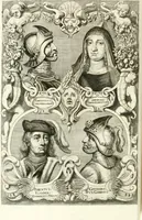 An illustration from Aquila franca sub qua Francones imperatores a Conrado II Salico vsquè ad Lotharium II Occidentis imperatorem XX : elogiis, hieroglyphicis, numismatibus, insignibus, symbolis, imaginibus antiquis ad viuum exhibentur exculpti, & longa historiarum serie exarati : vt nihil relictum sit, quod prisci vel hodierni habeant annales, sed diplomata, leges, indulta, genealogiae, donationes, priuilegia offeruntur congesta : inseruntur et regum principumque imagines, nummi honorarij, castrenses, triumphales, votiui, missiles, &c. qui sanguine, foedere, bello imperatoribus iuncti, occurrunt in opere : accedit cuique Caesarum tractatus sacrolegalis, & historicopoliticus ... (1679)