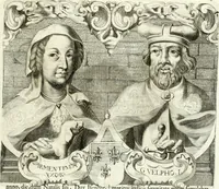An illustration from Aquila franca sub qua Francones imperatores a Conrado II Salico vsquè ad Lotharium II Occidentis imperatorem XX : elogiis, hieroglyphicis, numismatibus, insignibus, symbolis, imaginibus antiquis ad viuum exhibentur exculpti, & longa historiarum serie exarati : vt nihil relictum sit, quod prisci vel hodierni habeant annales, sed diplomata, leges, indulta, genealogiae, donationes, priuilegia offeruntur congesta : inseruntur et regum principumque imagines, nummi honorarij, castrenses, triumphales, votiui, missiles, &c. qui sanguine, foedere, bello imperatoribus iuncti, occurrunt in opere : accedit cuique Caesarum tractatus sacrolegalis, & historicopoliticus ... (1679)