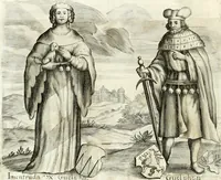 An illustration from Aquila franca sub qua Francones imperatores a Conrado II Salico vsquè ad Lotharium II Occidentis imperatorem XX : elogiis, hieroglyphicis, numismatibus, insignibus, symbolis, imaginibus antiquis ad viuum exhibentur exculpti, & longa historiarum serie exarati : vt nihil relictum sit, quod prisci vel hodierni habeant annales, sed diplomata, leges, indulta, genealogiae, donationes, priuilegia offeruntur congesta : inseruntur et regum principumque imagines, nummi honorarij, castrenses, triumphales, votiui, missiles, &c. qui sanguine, foedere, bello imperatoribus iuncti, occurrunt in opere : accedit cuique Caesarum tractatus sacrolegalis, & historicopoliticus ... (1679)