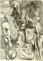 An illustration from Aquila franca sub qua Francones imperatores a Conrado II Salico vsquè ad Lotharium II Occidentis imperatorem XX : elogiis, hieroglyphicis, numismatibus, insignibus, symbolis, imaginibus antiquis ad viuum exhibentur exculpti, & longa historiarum serie exarati : vt nihil relictum sit, quod prisci vel hodierni habeant annales, sed diplomata, leges, indulta, genealogiae, donationes, priuilegia offeruntur congesta : inseruntur et regum principumque imagines, nummi honorarij, castrenses, triumphales, votiui, missiles, &c. qui sanguine, foedere, bello imperatoribus iuncti, occurrunt in opere : accedit cuique Caesarum tractatus sacrolegalis, & historicopoliticus ... (1679)