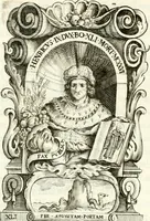 An illustration from Aquila franca sub qua Francones imperatores a Conrado II Salico vsquè ad Lotharium II Occidentis imperatorem XX : elogiis, hieroglyphicis, numismatibus, insignibus, symbolis, imaginibus antiquis ad viuum exhibentur exculpti, & longa historiarum serie exarati : vt nihil relictum sit, quod prisci vel hodierni habeant annales, sed diplomata, leges, indulta, genealogiae, donationes, priuilegia offeruntur congesta : inseruntur et regum principumque imagines, nummi honorarij, castrenses, triumphales, votiui, missiles, &c. qui sanguine, foedere, bello imperatoribus iuncti, occurrunt in opere : accedit cuique Caesarum tractatus sacrolegalis, & historicopoliticus ... (1679)