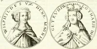 An illustration from Aquila franca sub qua Francones imperatores a Conrado II Salico vsquè ad Lotharium II Occidentis imperatorem XX : elogiis, hieroglyphicis, numismatibus, insignibus, symbolis, imaginibus antiquis ad viuum exhibentur exculpti, & longa historiarum serie exarati : vt nihil relictum sit, quod prisci vel hodierni habeant annales, sed diplomata, leges, indulta, genealogiae, donationes, priuilegia offeruntur congesta : inseruntur et regum principumque imagines, nummi honorarij, castrenses, triumphales, votiui, missiles, &c. qui sanguine, foedere, bello imperatoribus iuncti, occurrunt in opere : accedit cuique Caesarum tractatus sacrolegalis, & historicopoliticus ... (1679)