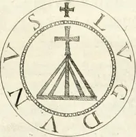 An illustration from Aquila franca sub qua Francones imperatores a Conrado II Salico vsquè ad Lotharium II Occidentis imperatorem XX : elogiis, hieroglyphicis, numismatibus, insignibus, symbolis, imaginibus antiquis ad viuum exhibentur exculpti, & longa historiarum serie exarati : vt nihil relictum sit, quod prisci vel hodierni habeant annales, sed diplomata, leges, indulta, genealogiae, donationes, priuilegia offeruntur congesta : inseruntur et regum principumque imagines, nummi honorarij, castrenses, triumphales, votiui, missiles, &c. qui sanguine, foedere, bello imperatoribus iuncti, occurrunt in opere : accedit cuique Caesarum tractatus sacrolegalis, & historicopoliticus ... (1679)