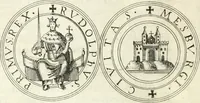 An illustration from Aquila franca sub qua Francones imperatores a Conrado II Salico vsquè ad Lotharium II Occidentis imperatorem XX : elogiis, hieroglyphicis, numismatibus, insignibus, symbolis, imaginibus antiquis ad viuum exhibentur exculpti, & longa historiarum serie exarati : vt nihil relictum sit, quod prisci vel hodierni habeant annales, sed diplomata, leges, indulta, genealogiae, donationes, priuilegia offeruntur congesta : inseruntur et regum principumque imagines, nummi honorarij, castrenses, triumphales, votiui, missiles, &c. qui sanguine, foedere, bello imperatoribus iuncti, occurrunt in opere : accedit cuique Caesarum tractatus sacrolegalis, & historicopoliticus ... (1679)