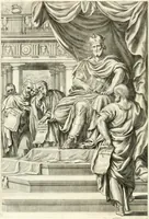 An illustration from Aquila franca sub qua Francones imperatores a Conrado II Salico vsquè ad Lotharium II Occidentis imperatorem XX : elogiis, hieroglyphicis, numismatibus, insignibus, symbolis, imaginibus antiquis ad viuum exhibentur exculpti, & longa historiarum serie exarati : vt nihil relictum sit, quod prisci vel hodierni habeant annales, sed diplomata, leges, indulta, genealogiae, donationes, priuilegia offeruntur congesta : inseruntur et regum principumque imagines, nummi honorarij, castrenses, triumphales, votiui, missiles, &c. qui sanguine, foedere, bello imperatoribus iuncti, occurrunt in opere : accedit cuique Caesarum tractatus sacrolegalis, & historicopoliticus ... (1679)