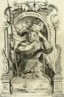 An illustration from Aquila franca sub qua Francones imperatores a Conrado II Salico vsquè ad Lotharium II Occidentis imperatorem XX : elogiis, hieroglyphicis, numismatibus, insignibus, symbolis, imaginibus antiquis ad viuum exhibentur exculpti, & longa historiarum serie exarati : vt nihil relictum sit, quod prisci vel hodierni habeant annales, sed diplomata, leges, indulta, genealogiae, donationes, priuilegia offeruntur congesta : inseruntur et regum principumque imagines, nummi honorarij, castrenses, triumphales, votiui, missiles, &c. qui sanguine, foedere, bello imperatoribus iuncti, occurrunt in opere : accedit cuique Caesarum tractatus sacrolegalis, & historicopoliticus ... (1679)