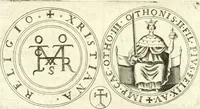 Picture 74 of 79 from Aquila Saxonica : sub qua imperatores Saxones ab Henrico Aucupe, vsquè ad Henricum Sanctum Occidentis imperatorem XV. elogiis, hieroglyphicis, numismatibus, insignibus, symbolis, imaginibus antiquis ad viuum exhibentur exculpti, & longa historiarum serie exarati : vt nihil relictum sit, quod prisci, vel hodierni habeant annales, sed diplomata, leges, indulta, genealogiae, donationes, priuilegia offeruntur congesta : accedit cuique Caesarum tractatus sacrolegalis & historicopoliticus ... (1673), leaf 216