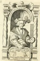 An illustration from Aquila Saxonica : sub qua imperatores Saxones ab Henrico Aucupe, vsquè ad Henricum Sanctum Occidentis imperatorem XV. elogiis, hieroglyphicis, numismatibus, insignibus, symbolis, imaginibus antiquis ad viuum exhibentur exculpti, & longa historiarum serie exarati : vt nihil relictum sit, quod prisci, vel hodierni habeant annales, sed diplomata, leges, indulta, genealogiae, donationes, priuilegia offeruntur congesta : accedit cuique Caesarum tractatus sacrolegalis & historicopoliticus ... (1673)