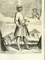 An illustration from Aquila Saxonica : sub qua imperatores Saxones ab Henrico Aucupe, vsquè ad Henricum Sanctum Occidentis imperatorem XV. elogiis, hieroglyphicis, numismatibus, insignibus, symbolis, imaginibus antiquis ad viuum exhibentur exculpti, & longa historiarum serie exarati : vt nihil relictum sit, quod prisci, vel hodierni habeant annales, sed diplomata, leges, indulta, genealogiae, donationes, priuilegia offeruntur congesta : accedit cuique Caesarum tractatus sacrolegalis & historicopoliticus ... (1673)