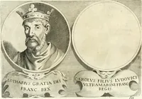 An illustration from Aquila Saxonica : sub qua imperatores Saxones ab Henrico Aucupe, vsquè ad Henricum Sanctum Occidentis imperatorem XV. elogiis, hieroglyphicis, numismatibus, insignibus, symbolis, imaginibus antiquis ad viuum exhibentur exculpti, & longa historiarum serie exarati : vt nihil relictum sit, quod prisci, vel hodierni habeant annales, sed diplomata, leges, indulta, genealogiae, donationes, priuilegia offeruntur congesta : accedit cuique Caesarum tractatus sacrolegalis & historicopoliticus ... (1673)