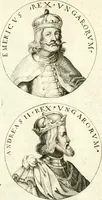 An illustration from Aquila Sueua, sub qua imperatores Sueui a Conrado III vsquè ad Conradum IV Occidentis imperatorem XXVII : elogiis, hieroglyphicis, numismatibus, insignibus, symbolis, imaginibus antiquis ad viuum exhibentur exculpti, & longa historiarum serie exarati : vt nihil relictum sit, quod prisci vel hodierni habeant annales, sed diplomata, leges, indulta, genealogiae, donationes, priuilegia offeruntur congesta : inseruntur et regum principumque imagines, nummi honorarij, castrenses, triumphales, votiui, missiles, &c. qui sanguine, foedere, bello Imperatoribus iuncti, occurrunt in opere : accedit cuique caesarum tractatus sacrolegalis & historicopoliticus ... (1679)