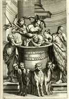 An illustration from Aquila Sueua, sub qua imperatores Sueui a Conrado III vsquè ad Conradum IV Occidentis imperatorem XXVII : elogiis, hieroglyphicis, numismatibus, insignibus, symbolis, imaginibus antiquis ad viuum exhibentur exculpti, & longa historiarum serie exarati : vt nihil relictum sit, quod prisci vel hodierni habeant annales, sed diplomata, leges, indulta, genealogiae, donationes, priuilegia offeruntur congesta : inseruntur et regum principumque imagines, nummi honorarij, castrenses, triumphales, votiui, missiles, &c. qui sanguine, foedere, bello Imperatoribus iuncti, occurrunt in opere : accedit cuique caesarum tractatus sacrolegalis & historicopoliticus ... (1679)
