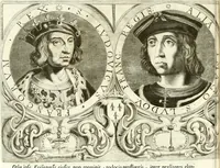 An illustration from Aquila Sueua, sub qua imperatores Sueui a Conrado III vsquè ad Conradum IV Occidentis imperatorem XXVII : elogiis, hieroglyphicis, numismatibus, insignibus, symbolis, imaginibus antiquis ad viuum exhibentur exculpti, & longa historiarum serie exarati : vt nihil relictum sit, quod prisci vel hodierni habeant annales, sed diplomata, leges, indulta, genealogiae, donationes, priuilegia offeruntur congesta : inseruntur et regum principumque imagines, nummi honorarij, castrenses, triumphales, votiui, missiles, &c. qui sanguine, foedere, bello Imperatoribus iuncti, occurrunt in opere : accedit cuique caesarum tractatus sacrolegalis & historicopoliticus ... (1679)