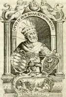 An illustration from Aquila Sueua, sub qua imperatores Sueui a Conrado III vsquè ad Conradum IV Occidentis imperatorem XXVII : elogiis, hieroglyphicis, numismatibus, insignibus, symbolis, imaginibus antiquis ad viuum exhibentur exculpti, & longa historiarum serie exarati : vt nihil relictum sit, quod prisci vel hodierni habeant annales, sed diplomata, leges, indulta, genealogiae, donationes, priuilegia offeruntur congesta : inseruntur et regum principumque imagines, nummi honorarij, castrenses, triumphales, votiui, missiles, &c. qui sanguine, foedere, bello Imperatoribus iuncti, occurrunt in opere : accedit cuique caesarum tractatus sacrolegalis & historicopoliticus ... (1679)