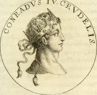 An illustration from Aquila Sueua, sub qua imperatores Sueui a Conrado III vsquè ad Conradum IV Occidentis imperatorem XXVII : elogiis, hieroglyphicis, numismatibus, insignibus, symbolis, imaginibus antiquis ad viuum exhibentur exculpti, & longa historiarum serie exarati : vt nihil relictum sit, quod prisci vel hodierni habeant annales, sed diplomata, leges, indulta, genealogiae, donationes, priuilegia offeruntur congesta : inseruntur et regum principumque imagines, nummi honorarij, castrenses, triumphales, votiui, missiles, &c. qui sanguine, foedere, bello Imperatoribus iuncti, occurrunt in opere : accedit cuique caesarum tractatus sacrolegalis & historicopoliticus ... (1679)