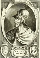 An illustration from Aquila Sueua, sub qua imperatores Sueui a Conrado III vsquè ad Conradum IV Occidentis imperatorem XXVII : elogiis, hieroglyphicis, numismatibus, insignibus, symbolis, imaginibus antiquis ad viuum exhibentur exculpti, & longa historiarum serie exarati : vt nihil relictum sit, quod prisci vel hodierni habeant annales, sed diplomata, leges, indulta, genealogiae, donationes, priuilegia offeruntur congesta : inseruntur et regum principumque imagines, nummi honorarij, castrenses, triumphales, votiui, missiles, &c. qui sanguine, foedere, bello Imperatoribus iuncti, occurrunt in opere : accedit cuique caesarum tractatus sacrolegalis & historicopoliticus ... (1679)