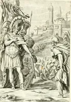 An illustration from Aquila Sueua, sub qua imperatores Sueui a Conrado III vsquè ad Conradum IV Occidentis imperatorem XXVII : elogiis, hieroglyphicis, numismatibus, insignibus, symbolis, imaginibus antiquis ad viuum exhibentur exculpti, & longa historiarum serie exarati : vt nihil relictum sit, quod prisci vel hodierni habeant annales, sed diplomata, leges, indulta, genealogiae, donationes, priuilegia offeruntur congesta : inseruntur et regum principumque imagines, nummi honorarij, castrenses, triumphales, votiui, missiles, &c. qui sanguine, foedere, bello Imperatoribus iuncti, occurrunt in opere : accedit cuique caesarum tractatus sacrolegalis & historicopoliticus ... (1679)