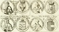 An illustration from Aquila vaga, sub qua ex diuersis nationibus et familijs a VVilhelmo Hollando vsquè ad Sigismundum Lutzelburgium occidentis imperatorem XXXIX. elogijs, hieroglyphicis, numismatibus, insignibus, symbolis, imaginibus antiquis ad viuum exhibentur exculpti, & longa historiarum serie exarati ... (1679)