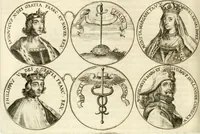 An illustration from Aquila vaga, sub qua ex diuersis nationibus et familijs a VVilhelmo Hollando vsquè ad Sigismundum Lutzelburgium occidentis imperatorem XXXIX. elogijs, hieroglyphicis, numismatibus, insignibus, symbolis, imaginibus antiquis ad viuum exhibentur exculpti, & longa historiarum serie exarati ... (1679)