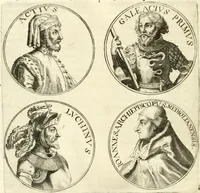An illustration from Aquila vaga, sub qua ex diuersis nationibus et familijs a VVilhelmo Hollando vsquè ad Sigismundum Lutzelburgium occidentis imperatorem XXXIX. elogijs, hieroglyphicis, numismatibus, insignibus, symbolis, imaginibus antiquis ad viuum exhibentur exculpti, & longa historiarum serie exarati ... (1679)