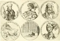 An illustration from Aquila vaga, sub qua ex diuersis nationibus et familijs a VVilhelmo Hollando vsquè ad Sigismundum Lutzelburgium occidentis imperatorem XXXIX. elogijs, hieroglyphicis, numismatibus, insignibus, symbolis, imaginibus antiquis ad viuum exhibentur exculpti, & longa historiarum serie exarati ... (1679)
