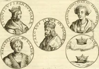 An illustration from Aquila vaga, sub qua ex diuersis nationibus et familijs a VVilhelmo Hollando vsquè ad Sigismundum Lutzelburgium occidentis imperatorem XXXIX. elogijs, hieroglyphicis, numismatibus, insignibus, symbolis, imaginibus antiquis ad viuum exhibentur exculpti, & longa historiarum serie exarati ... (1679)