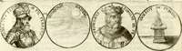 An illustration from Aquila vaga, sub qua ex diuersis nationibus et familijs a VVilhelmo Hollando vsquè ad Sigismundum Lutzelburgium occidentis imperatorem XXXIX. elogijs, hieroglyphicis, numismatibus, insignibus, symbolis, imaginibus antiquis ad viuum exhibentur exculpti, & longa historiarum serie exarati ... (1679)