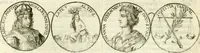 An illustration from Aquila vaga, sub qua ex diuersis nationibus et familijs a VVilhelmo Hollando vsquè ad Sigismundum Lutzelburgium occidentis imperatorem XXXIX. elogijs, hieroglyphicis, numismatibus, insignibus, symbolis, imaginibus antiquis ad viuum exhibentur exculpti, & longa historiarum serie exarati ... (1679)