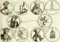 An illustration from Aquila vaga, sub qua ex diuersis nationibus et familijs a VVilhelmo Hollando vsquè ad Sigismundum Lutzelburgium occidentis imperatorem XXXIX. elogijs, hieroglyphicis, numismatibus, insignibus, symbolis, imaginibus antiquis ad viuum exhibentur exculpti, & longa historiarum serie exarati ... (1679)