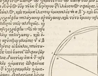 An illustration from Archimēdous tou Syrakousiou, Ta mechri nun sōzomena, hapanta = Archimedis Syracvsani philosophi ac geometrae excellentissimi opera, quæ quidem extant, omnia, multis iam seculis desiderata, atq[ue] à quàm paucissimis hactenus uisa, nuncq́[ue] primùm & Græcè & Latinè in lucem edita : quorum catalogum uersa pagina reperies : adiecta quoq[ue] sunt Evtocii Ascalonitae in eosdem Archimedis libros commentaria, item Graecè & Latinè, nunquam antea excusa (1544)