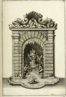Picture 101 of 233 from Architectura curiosa nova, exponens 1. Fundamenta hydragogica, indolemq[ue] aquæ, aëris interventu in altum levandæ. 2. Varios aquarum ac salientium fontium lusus per varia spectatu jucunda epistomiorum seu siphonum genera. 3. Magnum amnissimorum fontium, machinarumq[ue] aquæductoriarum sumtu magno exstructarum, ac per Italiam, Britanniam, Germaniam &c. visendarum, numerum. 4. Specus artificiales sumtuosissimas, cum plerisq[ue] principum europæorum palatiis, hortis, aulis; nec non præcipuis monasteriis atq[ue] arcibus. 5. Cum auctario figurarum elegantissimarum, ad hortorum topiaria vario ductù dividenda, nec non conclavium laquearibus ac pavimentis segmentandis, itemq[ue] labyrinthis construendis, adhibendarum. Omnia 200 æri incisis... descripta (1664), leaf 236
