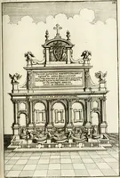 Picture 103 of 233 from Architectura curiosa nova, exponens 1. Fundamenta hydragogica, indolemq[ue] aquæ, aëris interventu in altum levandæ. 2. Varios aquarum ac salientium fontium lusus per varia spectatu jucunda epistomiorum seu siphonum genera. 3. Magnum amnissimorum fontium, machinarumq[ue] aquæductoriarum sumtu magno exstructarum, ac per Italiam, Britanniam, Germaniam &c. visendarum, numerum. 4. Specus artificiales sumtuosissimas, cum plerisq[ue] principum europæorum palatiis, hortis, aulis; nec non præcipuis monasteriis atq[ue] arcibus. 5. Cum auctario figurarum elegantissimarum, ad hortorum topiaria vario ductù dividenda, nec non conclavium laquearibus ac pavimentis segmentandis, itemq[ue] labyrinthis construendis, adhibendarum. Omnia 200 æri incisis... descripta (1664), leaf 240