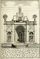 Picture 105 of 233 from Architectura curiosa nova, exponens 1. Fundamenta hydragogica, indolemq[ue] aquæ, aëris interventu in altum levandæ. 2. Varios aquarum ac salientium fontium lusus per varia spectatu jucunda epistomiorum seu siphonum genera. 3. Magnum amnissimorum fontium, machinarumq[ue] aquæductoriarum sumtu magno exstructarum, ac per Italiam, Britanniam, Germaniam &c. visendarum, numerum. 4. Specus artificiales sumtuosissimas, cum plerisq[ue] principum europæorum palatiis, hortis, aulis; nec non præcipuis monasteriis atq[ue] arcibus. 5. Cum auctario figurarum elegantissimarum, ad hortorum topiaria vario ductù dividenda, nec non conclavium laquearibus ac pavimentis segmentandis, itemq[ue] labyrinthis construendis, adhibendarum. Omnia 200 æri incisis... descripta (1664), leaf 244