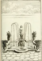 Picture 115 of 233 from Architectura curiosa nova, exponens 1. Fundamenta hydragogica, indolemq[ue] aquæ, aëris interventu in altum levandæ. 2. Varios aquarum ac salientium fontium lusus per varia spectatu jucunda epistomiorum seu siphonum genera. 3. Magnum amnissimorum fontium, machinarumq[ue] aquæductoriarum sumtu magno exstructarum, ac per Italiam, Britanniam, Germaniam &c. visendarum, numerum. 4. Specus artificiales sumtuosissimas, cum plerisq[ue] principum europæorum palatiis, hortis, aulis; nec non præcipuis monasteriis atq[ue] arcibus. 5. Cum auctario figurarum elegantissimarum, ad hortorum topiaria vario ductù dividenda, nec non conclavium laquearibus ac pavimentis segmentandis, itemq[ue] labyrinthis construendis, adhibendarum. Omnia 200 æri incisis... descripta (1664), leaf 264