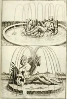 Picture 121 of 233 from Architectura curiosa nova, exponens 1. Fundamenta hydragogica, indolemq[ue] aquæ, aëris interventu in altum levandæ. 2. Varios aquarum ac salientium fontium lusus per varia spectatu jucunda epistomiorum seu siphonum genera. 3. Magnum amnissimorum fontium, machinarumq[ue] aquæductoriarum sumtu magno exstructarum, ac per Italiam, Britanniam, Germaniam &c. visendarum, numerum. 4. Specus artificiales sumtuosissimas, cum plerisq[ue] principum europæorum palatiis, hortis, aulis; nec non præcipuis monasteriis atq[ue] arcibus. 5. Cum auctario figurarum elegantissimarum, ad hortorum topiaria vario ductù dividenda, nec non conclavium laquearibus ac pavimentis segmentandis, itemq[ue] labyrinthis construendis, adhibendarum. Omnia 200 æri incisis... descripta (1664), leaf 276