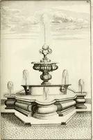 Picture 142 of 233 from Architectura curiosa nova, exponens 1. Fundamenta hydragogica, indolemq[ue] aquæ, aëris interventu in altum levandæ. 2. Varios aquarum ac salientium fontium lusus per varia spectatu jucunda epistomiorum seu siphonum genera. 3. Magnum amnissimorum fontium, machinarumq[ue] aquæductoriarum sumtu magno exstructarum, ac per Italiam, Britanniam, Germaniam &c. visendarum, numerum. 4. Specus artificiales sumtuosissimas, cum plerisq[ue] principum europæorum palatiis, hortis, aulis; nec non præcipuis monasteriis atq[ue] arcibus. 5. Cum auctario figurarum elegantissimarum, ad hortorum topiaria vario ductù dividenda, nec non conclavium laquearibus ac pavimentis segmentandis, itemq[ue] labyrinthis construendis, adhibendarum. Omnia 200 æri incisis... descripta (1664), leaf 318