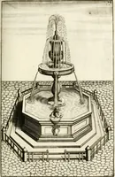 Picture 147 of 233 from Architectura curiosa nova, exponens 1. Fundamenta hydragogica, indolemq[ue] aquæ, aëris interventu in altum levandæ. 2. Varios aquarum ac salientium fontium lusus per varia spectatu jucunda epistomiorum seu siphonum genera. 3. Magnum amnissimorum fontium, machinarumq[ue] aquæductoriarum sumtu magno exstructarum, ac per Italiam, Britanniam, Germaniam &c. visendarum, numerum. 4. Specus artificiales sumtuosissimas, cum plerisq[ue] principum europæorum palatiis, hortis, aulis; nec non præcipuis monasteriis atq[ue] arcibus. 5. Cum auctario figurarum elegantissimarum, ad hortorum topiaria vario ductù dividenda, nec non conclavium laquearibus ac pavimentis segmentandis, itemq[ue] labyrinthis construendis, adhibendarum. Omnia 200 æri incisis... descripta (1664), leaf 328