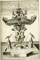 Picture 162 of 233 from Architectura curiosa nova, exponens 1. Fundamenta hydragogica, indolemq[ue] aquæ, aëris interventu in altum levandæ. 2. Varios aquarum ac salientium fontium lusus per varia spectatu jucunda epistomiorum seu siphonum genera. 3. Magnum amnissimorum fontium, machinarumq[ue] aquæductoriarum sumtu magno exstructarum, ac per Italiam, Britanniam, Germaniam &c. visendarum, numerum. 4. Specus artificiales sumtuosissimas, cum plerisq[ue] principum europæorum palatiis, hortis, aulis; nec non præcipuis monasteriis atq[ue] arcibus. 5. Cum auctario figurarum elegantissimarum, ad hortorum topiaria vario ductù dividenda, nec non conclavium laquearibus ac pavimentis segmentandis, itemq[ue] labyrinthis construendis, adhibendarum. Omnia 200 æri incisis... descripta (1664), leaf 358