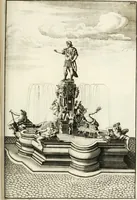 Picture 177 of 233 from Architectura curiosa nova, exponens 1. Fundamenta hydragogica, indolemq[ue] aquæ, aëris interventu in altum levandæ. 2. Varios aquarum ac salientium fontium lusus per varia spectatu jucunda epistomiorum seu siphonum genera. 3. Magnum amnissimorum fontium, machinarumq[ue] aquæductoriarum sumtu magno exstructarum, ac per Italiam, Britanniam, Germaniam &c. visendarum, numerum. 4. Specus artificiales sumtuosissimas, cum plerisq[ue] principum europæorum palatiis, hortis, aulis; nec non præcipuis monasteriis atq[ue] arcibus. 5. Cum auctario figurarum elegantissimarum, ad hortorum topiaria vario ductù dividenda, nec non conclavium laquearibus ac pavimentis segmentandis, itemq[ue] labyrinthis construendis, adhibendarum. Omnia 200 æri incisis... descripta (1664), leaf 388